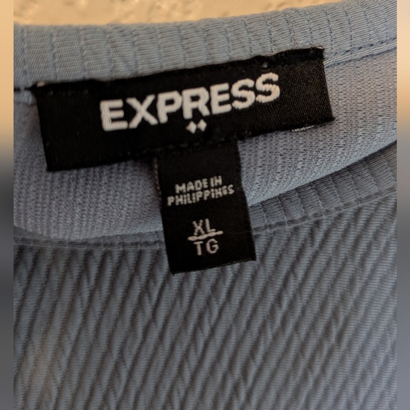 Express Blue Puff Sleeve Ribbed Textured Blouse - Picture 4 of 6